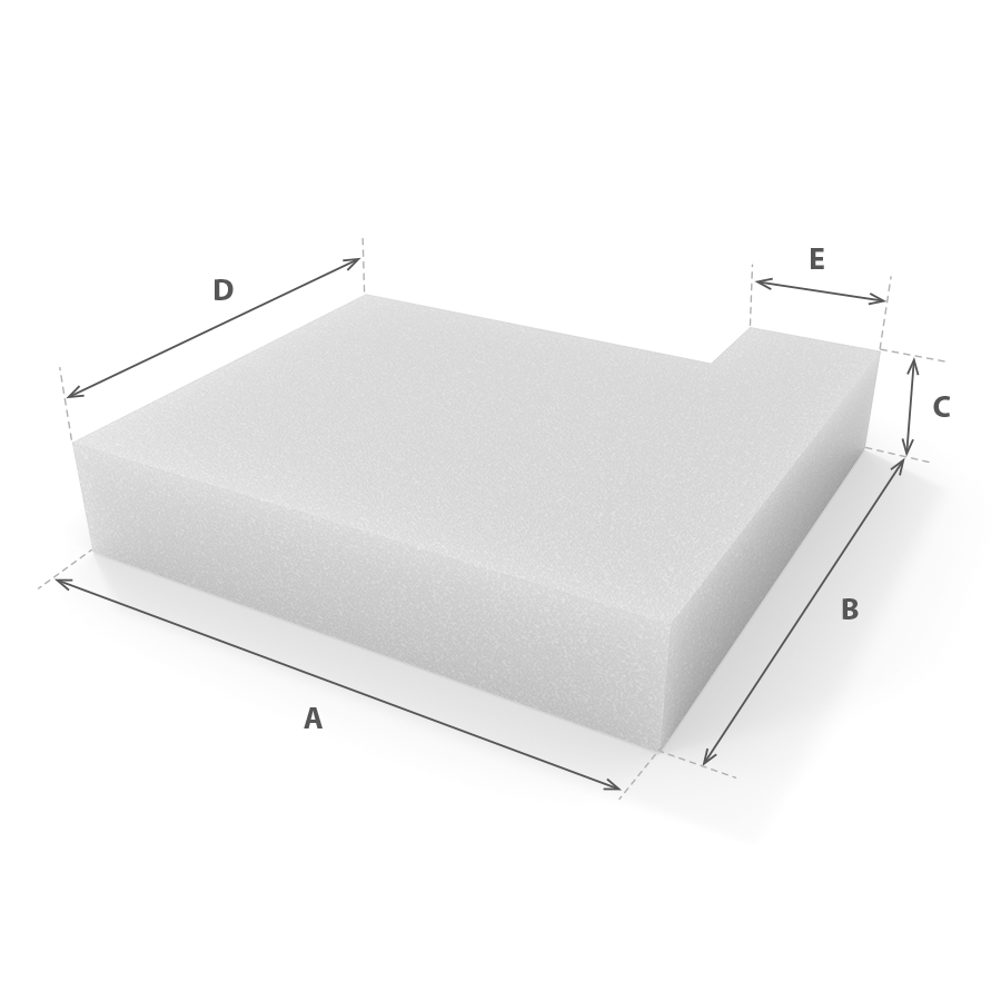 Asiento Lateral en espuma blanca cortada a medida con cotas - Modelo 1 - Corte a medida
