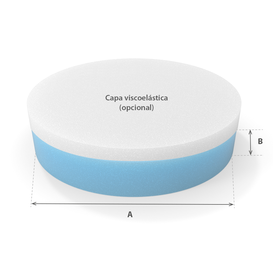Circulo-Puff-1_Azul-Cotas-Visco_900_R_SF Círculo Puff en espuma cortada a medida con cotas y capa viscoelástica - Corte a medida