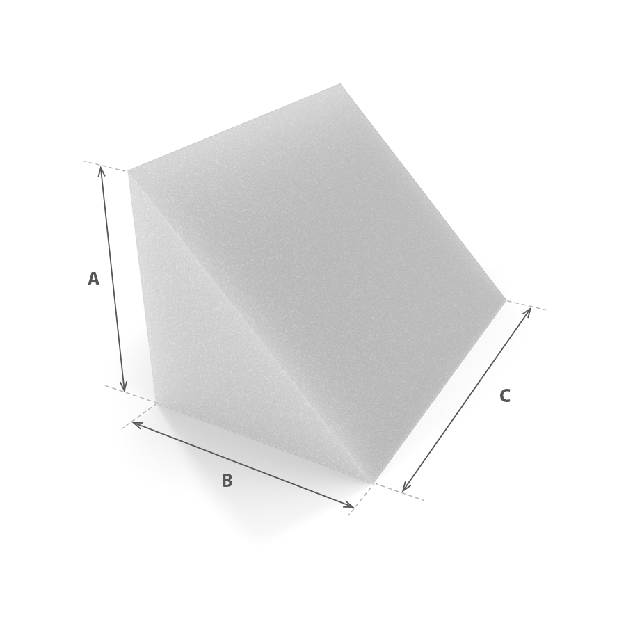 Triangulo-Recto-2_Blanco-Cotas_900_R_SF Triángulo Recto en espuma blanca cortada a medida con cotas - Modelo 2 - Corte a medida